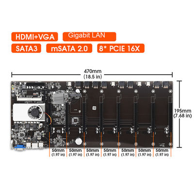 Cryptocurrency Ethereum 8 Gpu Mining Motherboard Celeron ® 1037U 8 PCIE 16X 50mm Slot Distance